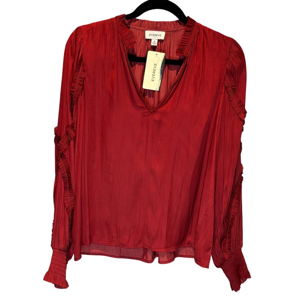 Evereve NWT Jett Ruffle Satin Blouse in Red - size Medium